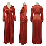 WHOLESALE |  Ruffle Long Sleeves Waist Drawstring Long Dress