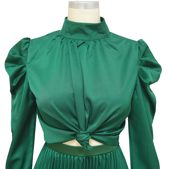 WHOLESALE |  Ruffle Long Sleeves Open Back Halter Pleated Skirt Set