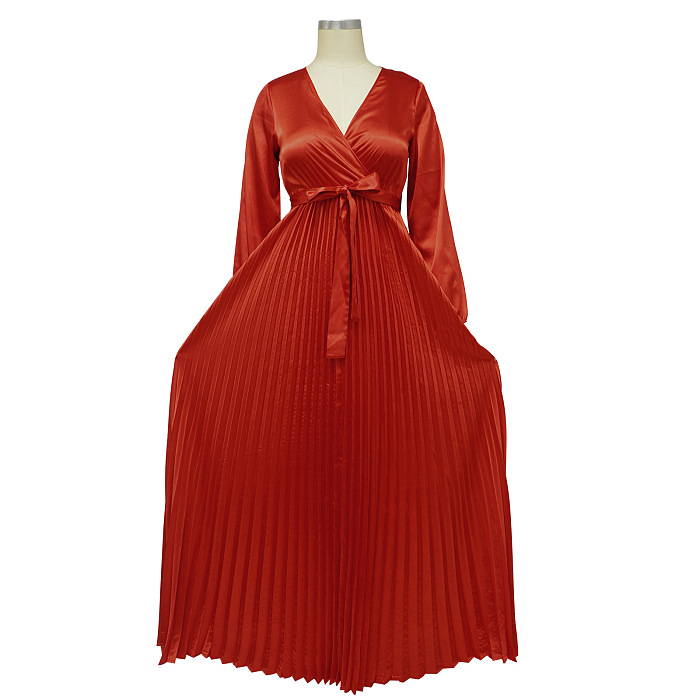 WHOLESALE |  Ruffle Long Sleeves Waist Drawstring Long Dress