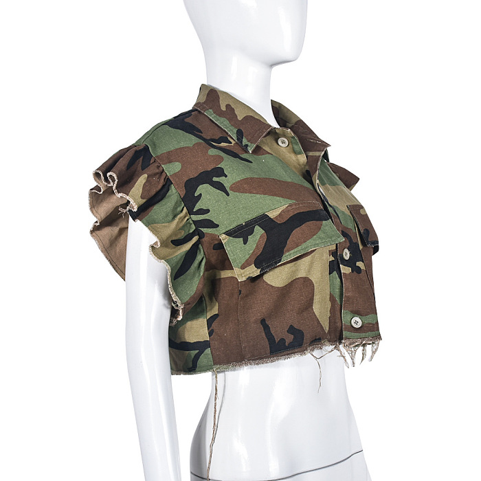 WHOLESALE | Lotus Edge Shoulder Button Up Camo Shirt Top