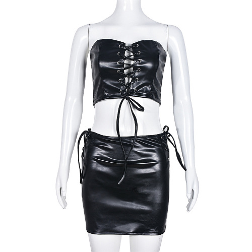 WHOLESALE |  PU Material Strap Bra Skirt Set