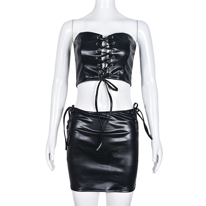 WHOLESALE |  PU Material Strap Bra Skirt Set