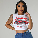WHOLESALE | Racing Car Printed Side Strap Off Shoulder T-shirt