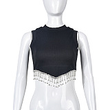 WHOLESALE |  Pitted Material Tassel Off Shoulder Tank