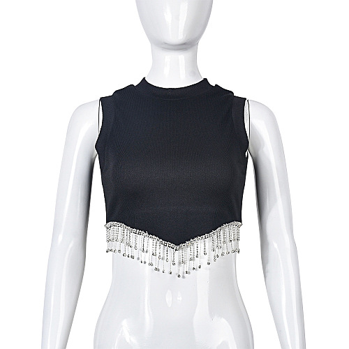 WHOLESALE |  Pitted Material Tassel Off Shoulder Tank