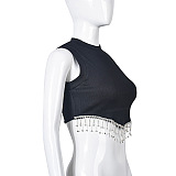 WHOLESALE |  Pitted Material Tassel Off Shoulder Tank