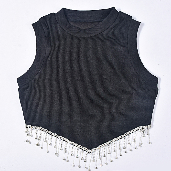 WHOLESALE |  Pitted Material Tassel Off Shoulder Tank