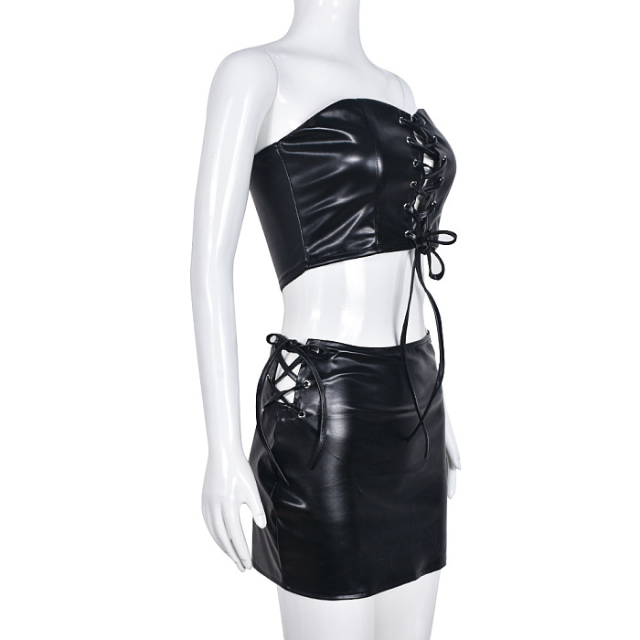 WHOLESALE |  PU Material Strap Bra Skirt Set