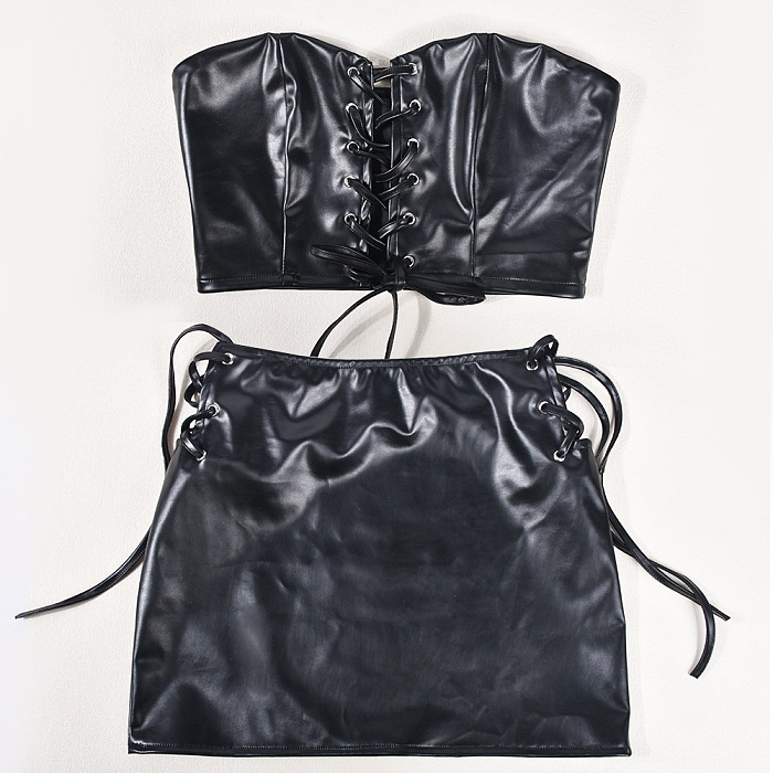 WHOLESALE |  PU Material Strap Bra Skirt Set