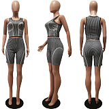 WHOLESALE | Strip Printed High Elastic Tank Shorts Set