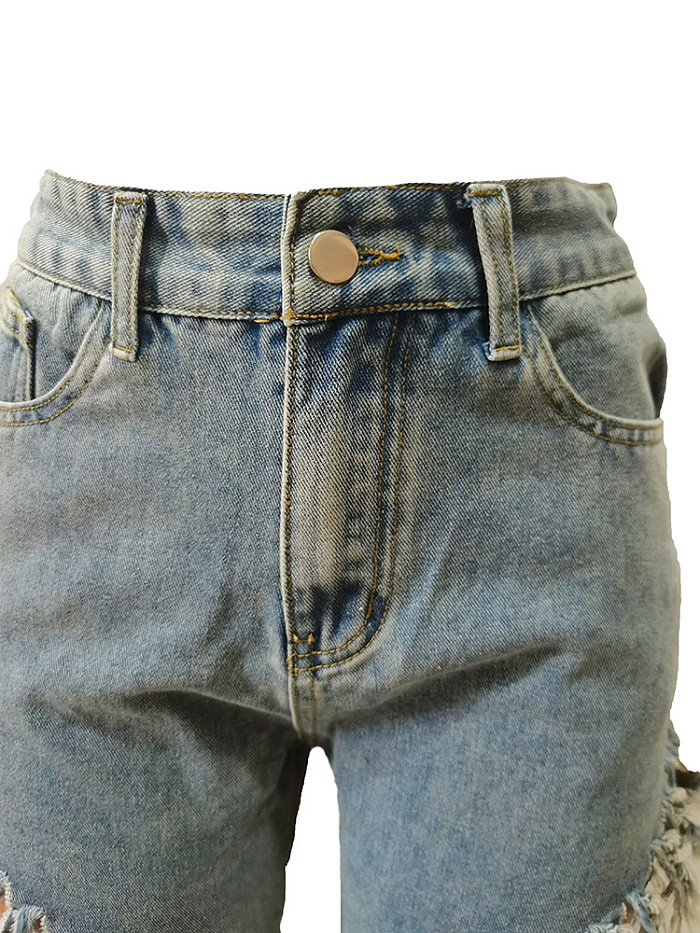 WHOLESALE | Side Hollow-out Tassel Hem Jeans