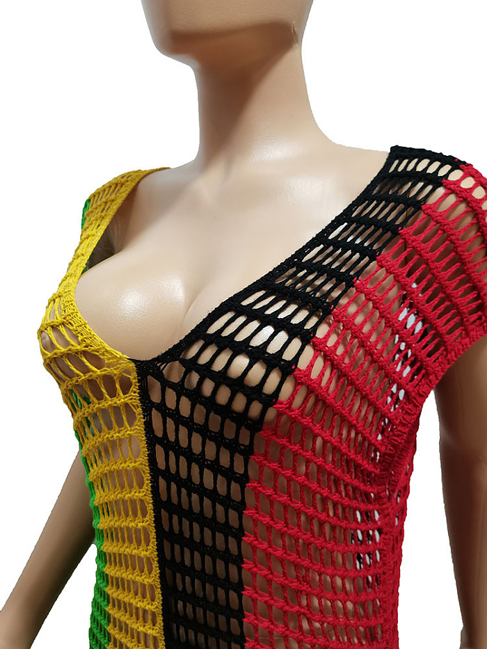 WHOLESALE | Knitted Hollow-out Beach Dress in Color Panel