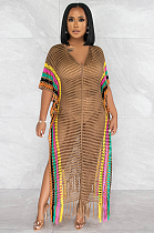 WHOLESALE | Knitted Hollow-out Beach Dress in Camel
