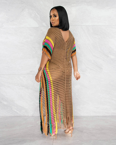 WHOLESALE | Knitted Hollow-out Beach Dress in Camel