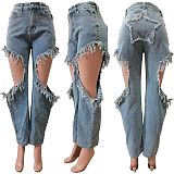WHOLESALE | Side Hollow-out Tassel Hem Jeans
