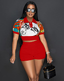 WHOLESALE | Print Rib Patchwork Two Piece Short Set