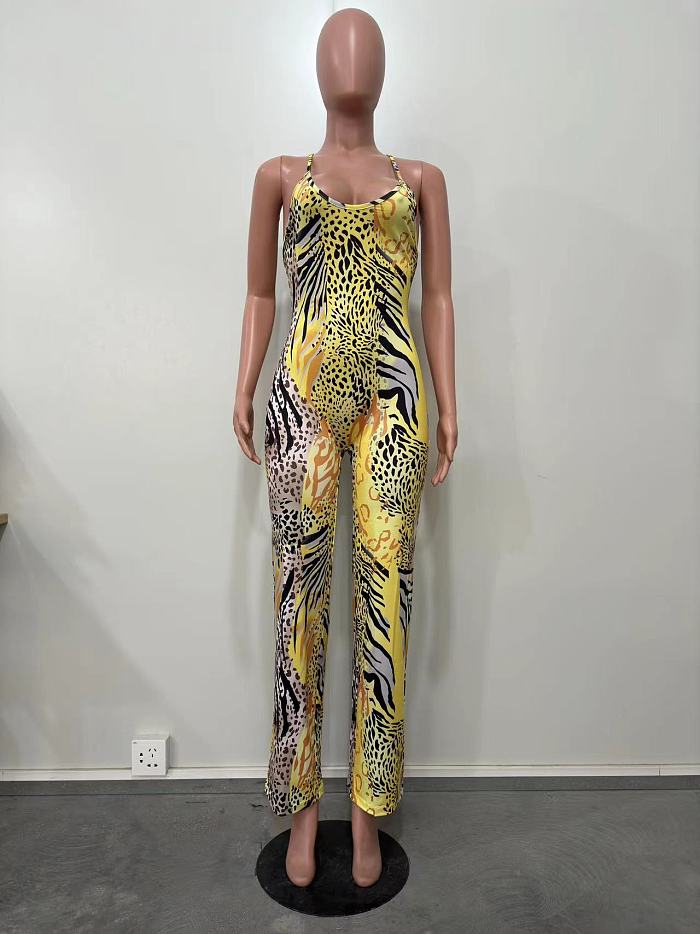 WHOLESALE | Leopard Print Sling Jumpsuit With Headscarf