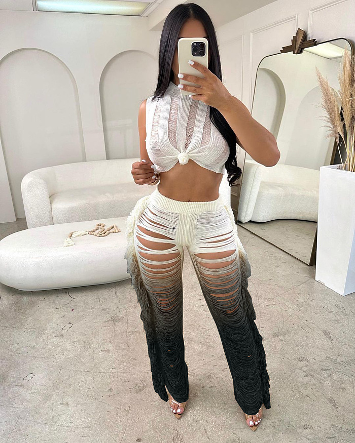 WHOLESALE | Tassel Hem Vest Pants Set