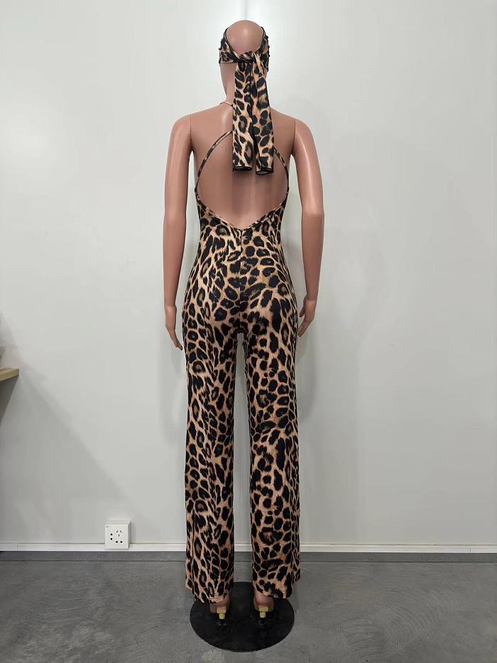 WHOLESALE | Leopard Print Sling Jumpsuit With Headscarf