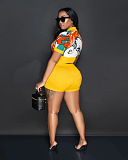 WHOLESALE | Print Rib Patchwork Two Piece Short Set