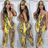 WHOLESALE | Leopard Print Sling Jumpsuit With Headscarf