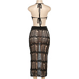 WHOLESALE | Knitted Back-tied Beach Skirt Set in Black
