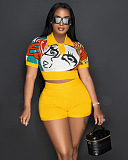 WHOLESALE | Print Rib Patchwork Two Piece Short Set