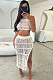WHOLESALE | Knitted Back-tied Beach Skirt Set in Creamy