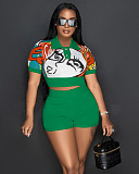 WHOLESALE | Print Rib Patchwork Two Piece Short Set