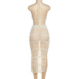 WHOLESALE | Knitted Back-tied Beach Skirt Set in Creamy