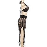 WHOLESALE | Knitted Back-tied Beach Skirt Set in Black