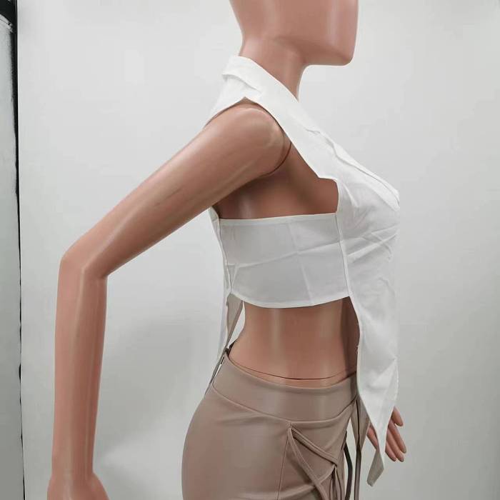 WHOLESALE | One Button Plunging Neck Off Shoulder Shirt