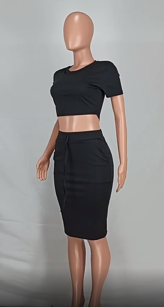 WHOLESALE | Crop Top Self-tied Sklirt Set