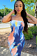 WHOLESALE | Marble Red Long Dress in Blue