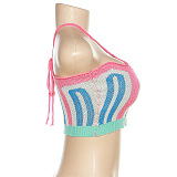 WHOLESALE | Color Panel Knitted Halter Skirt Set