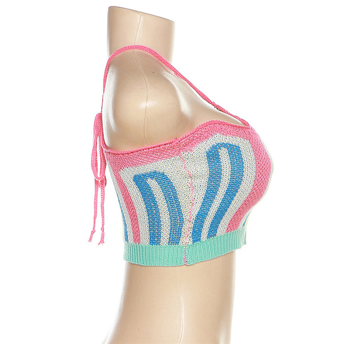 WHOLESALE | Color Panel Knitted Halter Skirt Set