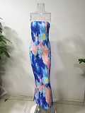 WHOLESALE | Marble Red Long Dress in Blue