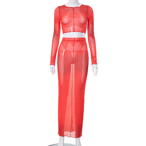 WHOLESALE | Chiffon Pattern Skirt Set in Red