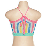 WHOLESALE | Color Panel Knitted Halter Skirt Set