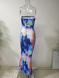 WHOLESALE | Marble Red Long Dress in Blue