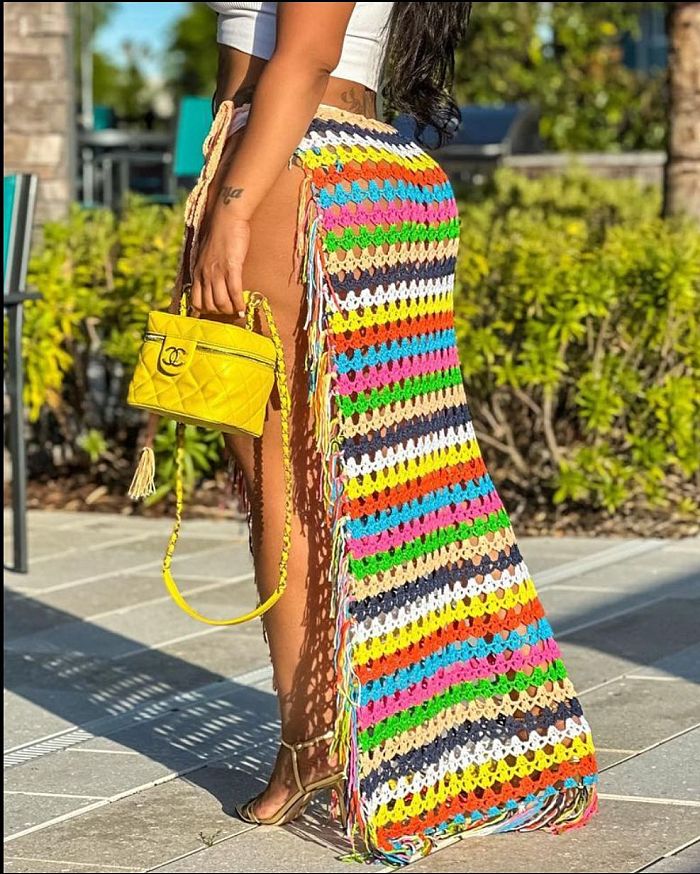 WHOLESALE | Knitted Rainbow Side Split Skirt