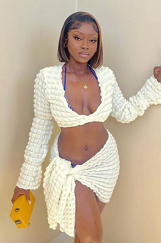 WHOLESALE | Popcorn Crop Skirt Set