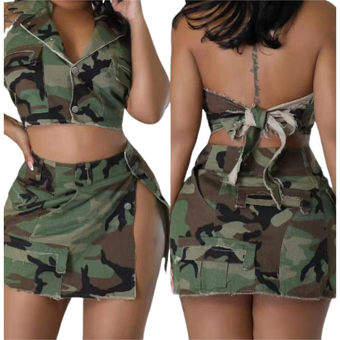 WHOLESALE | Camo Halter Skirt Set