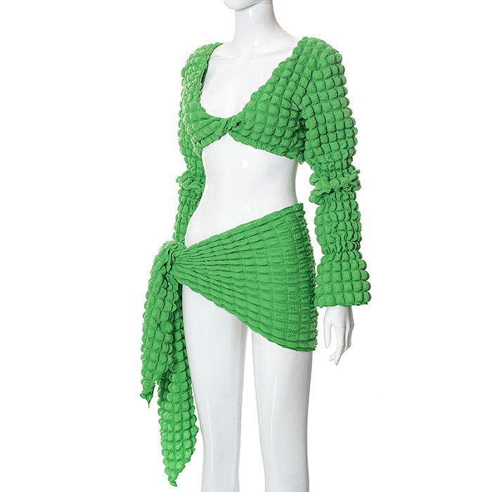 WHOLESALE | Popcorn Crop Skirt Set