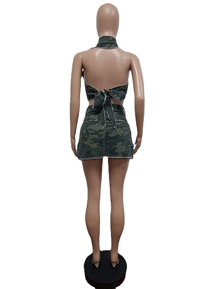 WHOLESALE | Camo Halter Skirt Set