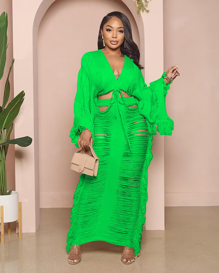 WHOLESALE | Tassel See-through Skirt Set