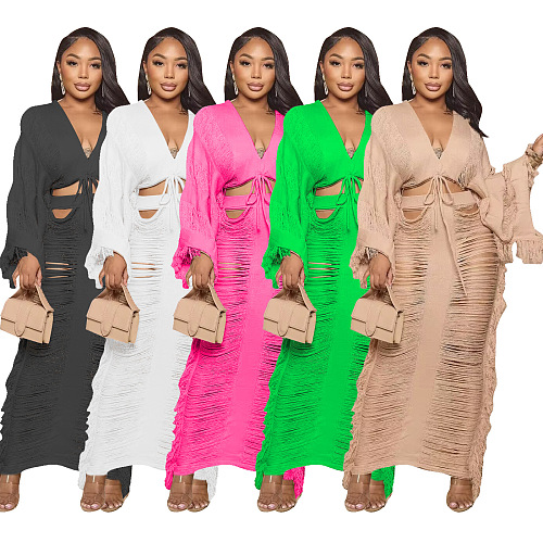 WHOLESALE | Tassel See-through Skirt Set