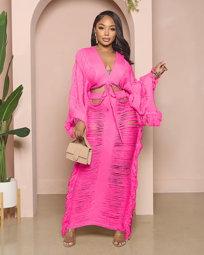 WHOLESALE | Tassel See-through Skirt Set