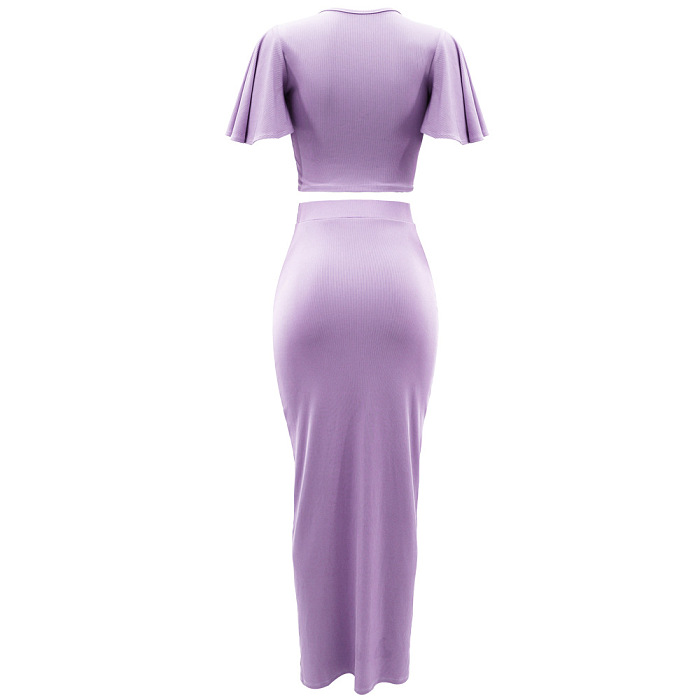 WHOLESALE |  Pitted Fabric Front Split Skirt Set