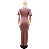 WHOLESALE |  Pitted Fabric Front Split Skirt Set